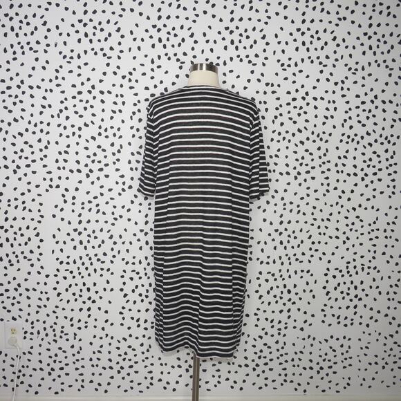 Eileen Fisher Black Striped Short Sleeve 100% Organic Linen T-Shirt Dress - Picture 5 of 8